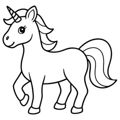 Cute Unicorn Silhouette Line Art  Black Vector Carton Illustration