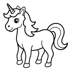 Cute Unicorn Silhouette Line Art  Black Vector Carton Illustration