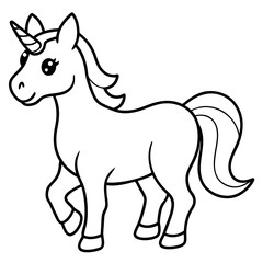 Cute Unicorn Silhouette Line Art  Black Vector Carton Illustration