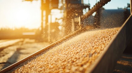 Wheat Loading Terminal with Chain Conveyor at Sunset in Industrial Setting