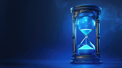 Hourglass Against a Deep Blue Background with Ample Space for Custom Text or Branding