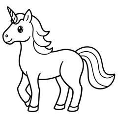 Cute Unicorn Silhouette Line Art  Black Vector Carton Illustration
