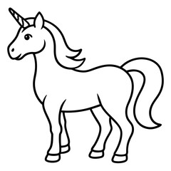 Cute Unicorn Silhouette Line Art  Black Vector Carton Illustration