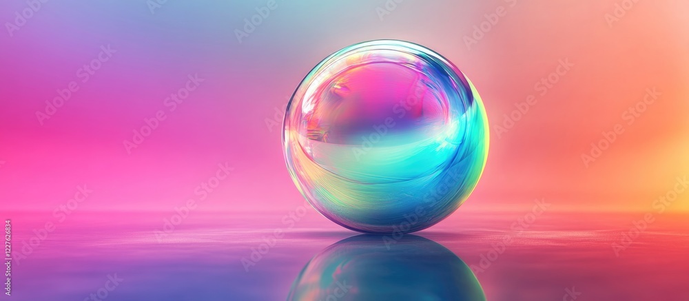 Aufkleber futuristic iridescent rainbow sphere on multicolored holographic background with empty copy space fo