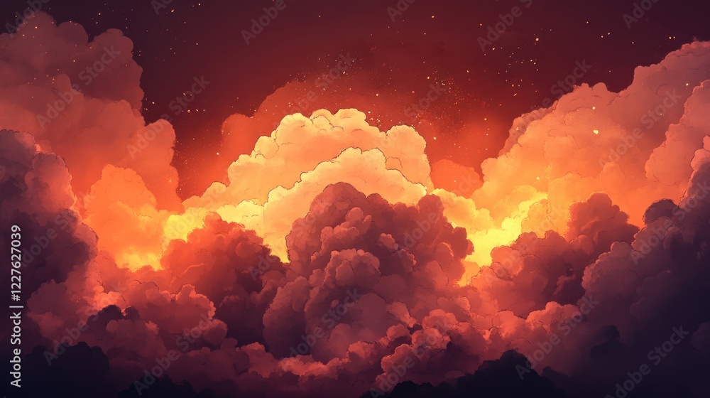 Poster vibrant smoke clouds against dark sky creating an atmospheric background for digital art and design 