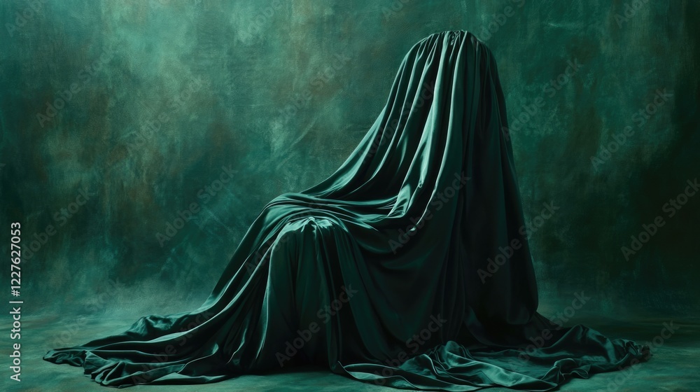 Aufkleber elegant drapery of dark green fabric creating a mysterious and artistic atmosphere in a textured bac