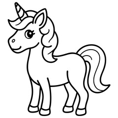 Obraz premium Cute Unicorn Silhouette Line Art Black Vector Carton Illustration