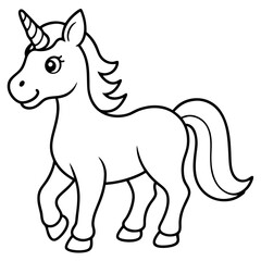 Cute Unicorn Silhouette Line Art  Black Vector Carton Illustration