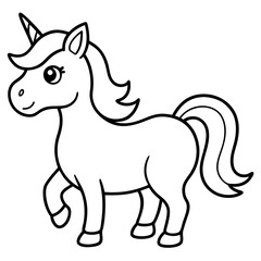 Cute Unicorn Silhouette Line Art  Black Vector Carton Illustration
