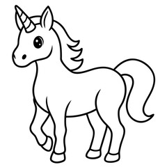 Cute Unicorn Silhouette Line Art  Black Vector Carton Illustration