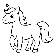 Cute Unicorn Silhouette Line Art  Black Vector Carton Illustration
