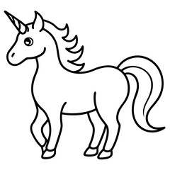 Cute Unicorn Silhouette Line Art  Black Vector Carton Illustration