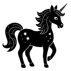 Cute Unicorn Silhouette Line Art  Black Vector Carton Illustration