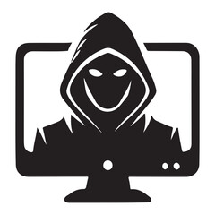 Smiling Evil Hacker Silhouette Peeking From a Computer Screen
