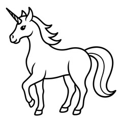 Cute Unicorn Silhouette Line Art  Black Vector Carton Illustration