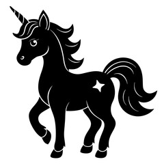 Cute Unicorn Silhouette Line Art  Black Vector Carton Illustration