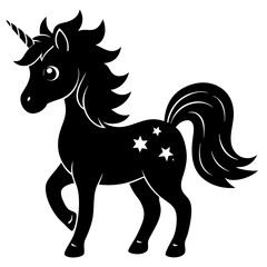 Cute Unicorn Silhouette Line Art  Black Vector Carton Illustration