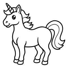 Cute Unicorn Silhouette Line Art  Black Vector Carton Illustration