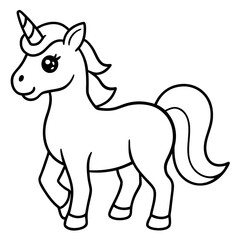 Cute Unicorn Silhouette Line Art  Black Vector Carton Illustration