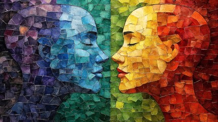 Illustration of a shattered mirror reflecting diverse LGBTQ identities Stock Photo with side copy space