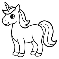 Cute Unicorn Silhouette Line Art  Black Vector Carton Illustration