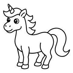 Cute Unicorn Silhouette Line Art  Black Vector Carton Illustration