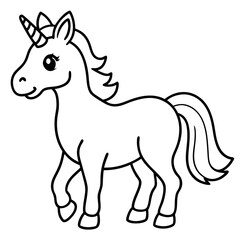 Cute Unicorn Silhouette Line Art  Black Vector Carton Illustration