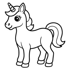 Cute Unicorn Silhouette Line Art  Black Vector Carton Illustration