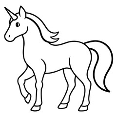 Cute Unicorn Silhouette Line Art  Black Vector Carton Illustration