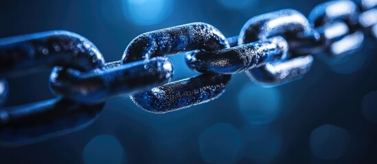 Blockchain Technology Linking Chain Concept with Communication Innovations and Empty Copyspace for Text on Blue Background