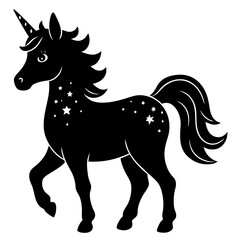 Cute Unicorn Silhouette Line Art  Black Vector Carton Illustration