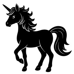 Cute Unicorn Silhouette Line Art  Black Vector Carton Illustration