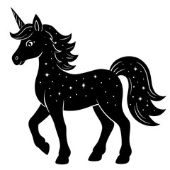 Cute Unicorn Silhouette Line Art  Black Vector Carton Illustration