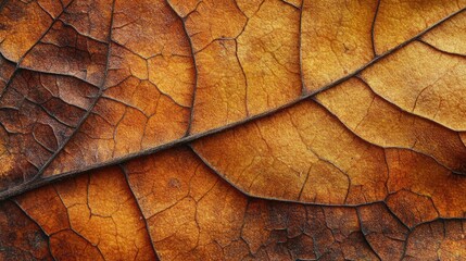 Macro Close-Up of Dry Autumn Leaves with Intricate Texture and Rich Earthy Tones