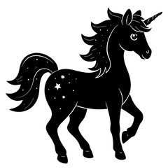 Cute Unicorn Silhouette Line Art  Black Vector Carton Illustration