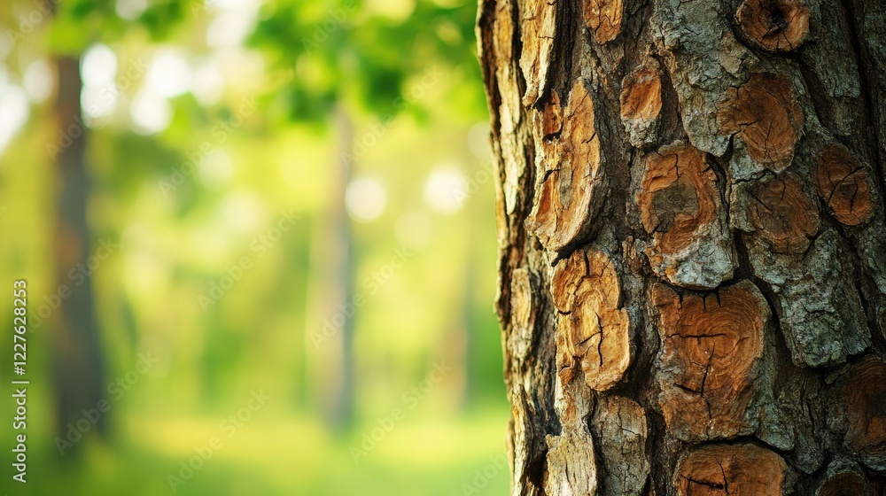Poster macro view of weathered tree bark highlighting textures and patterns in natural forest environment