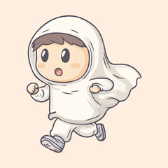 Boy in ghost costume Cartoon Vector Illustration