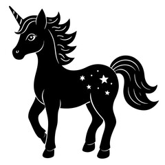 Cute Unicorn Silhouette Line Art  Black Vector Carton Illustration