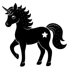 Cute Unicorn Silhouette Line Art  Black Vector Carton Illustration