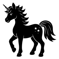 Cute Unicorn Silhouette Line Art  Black Vector Carton Illustration