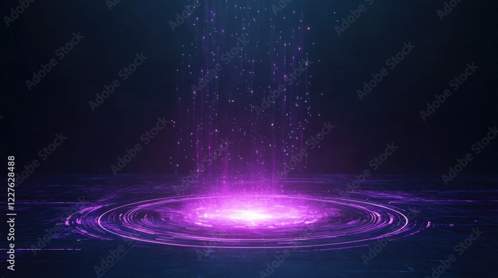 Aufkleber neon purple holographic light burst on dark background for futuristic technology and ai concepts wit
