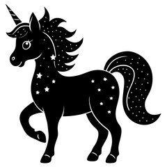 Cute Unicorn Silhouette Line Art  Black Vector Carton Illustration