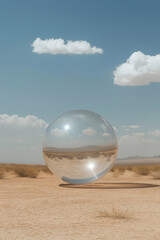 glass sphere in a desert landscape