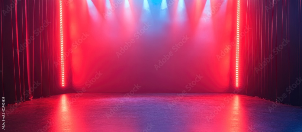 Poster Dynamic studio backdrop with vibrant LED lighting red ambiance and empty space for text perfect for events performances and presentations
