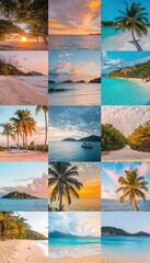 Obraz premium Tropical beach paradise: sunrises, sunsets, palm trees, and crystal-clear turquoise waters.