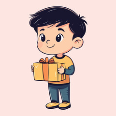 Cute boy holding a gift box Cartoon Vector Illustration