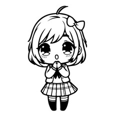 cute illustration little girl for coloring book