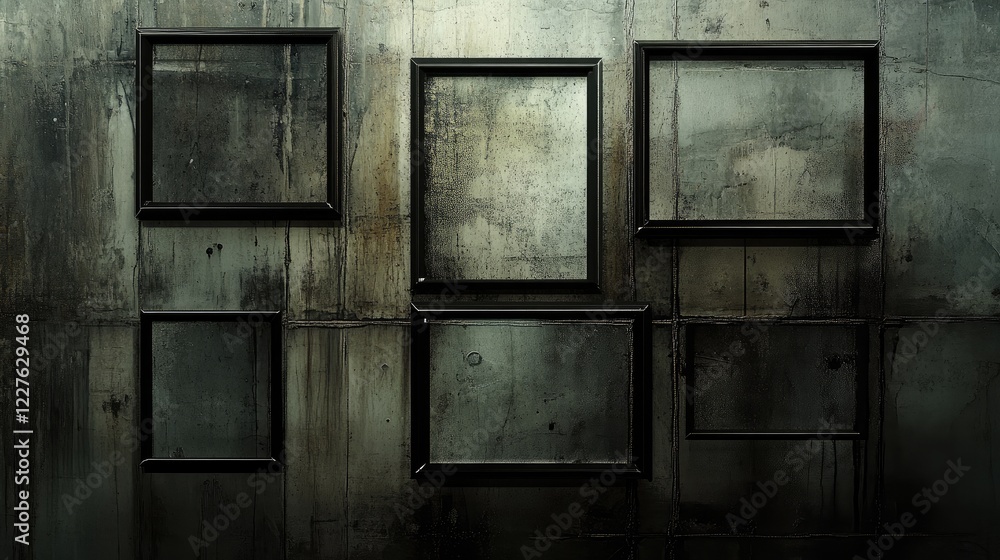 Aufkleber empty black picture frames on a textured wall creating an artistic blank canvas for personalized art