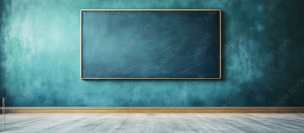 Poster blank chalkboard in classroom on gradient background with copyspace for educational messages and cre