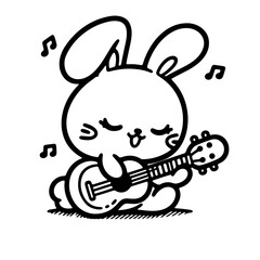 cute rabbit playing guitar illustration for coloring books